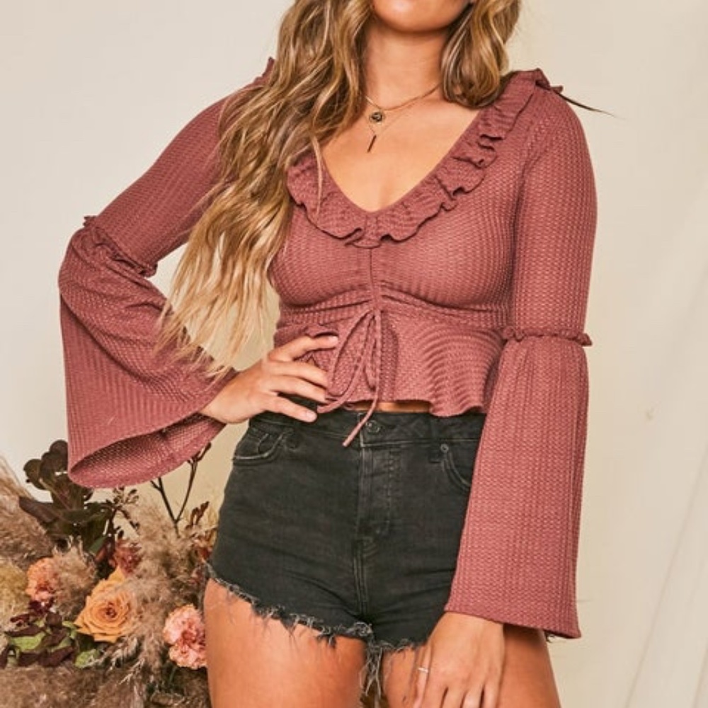 Peach Love California Bell Sleeve Crop Top